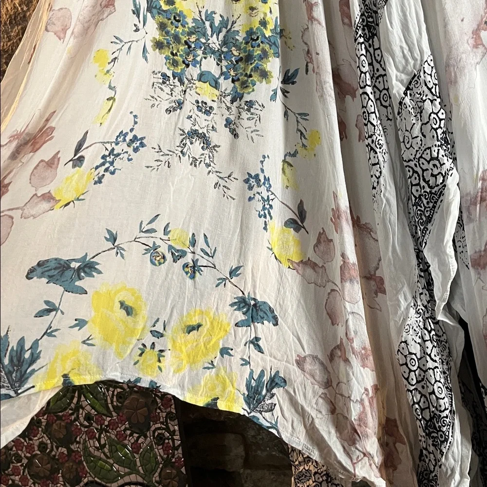 Free People Asymmetrical Floral Skirt - White, Yellow, Blue Sz M - Picture 4 of 6